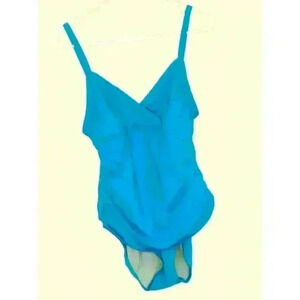 Lauren Ralph Lauren 1-piece swimsuit sz 12 adjustable straps ruched stretch aqua